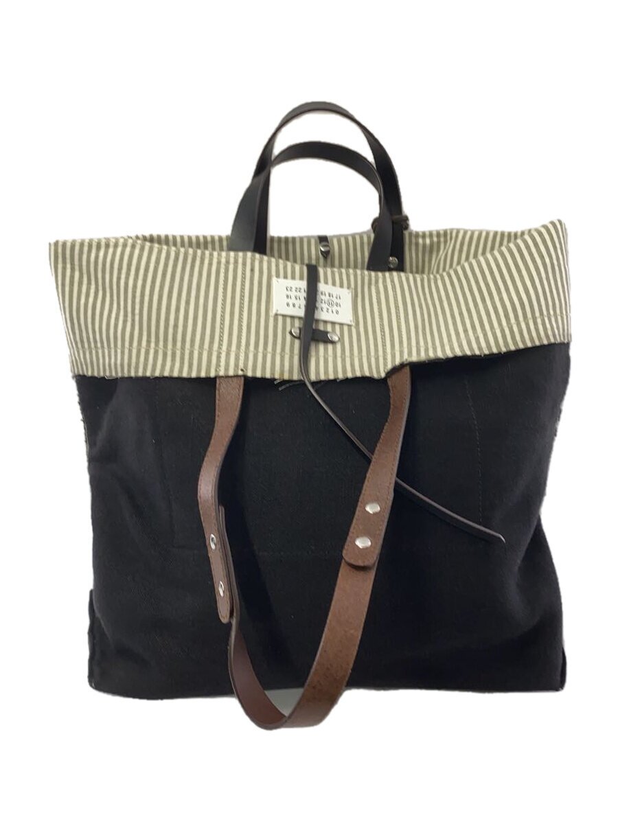 【中古】Maison Margiela◆トートバッグ/リネン/BLK/S55室内用便器0126/メゾンマルジェラ【御徒面子】