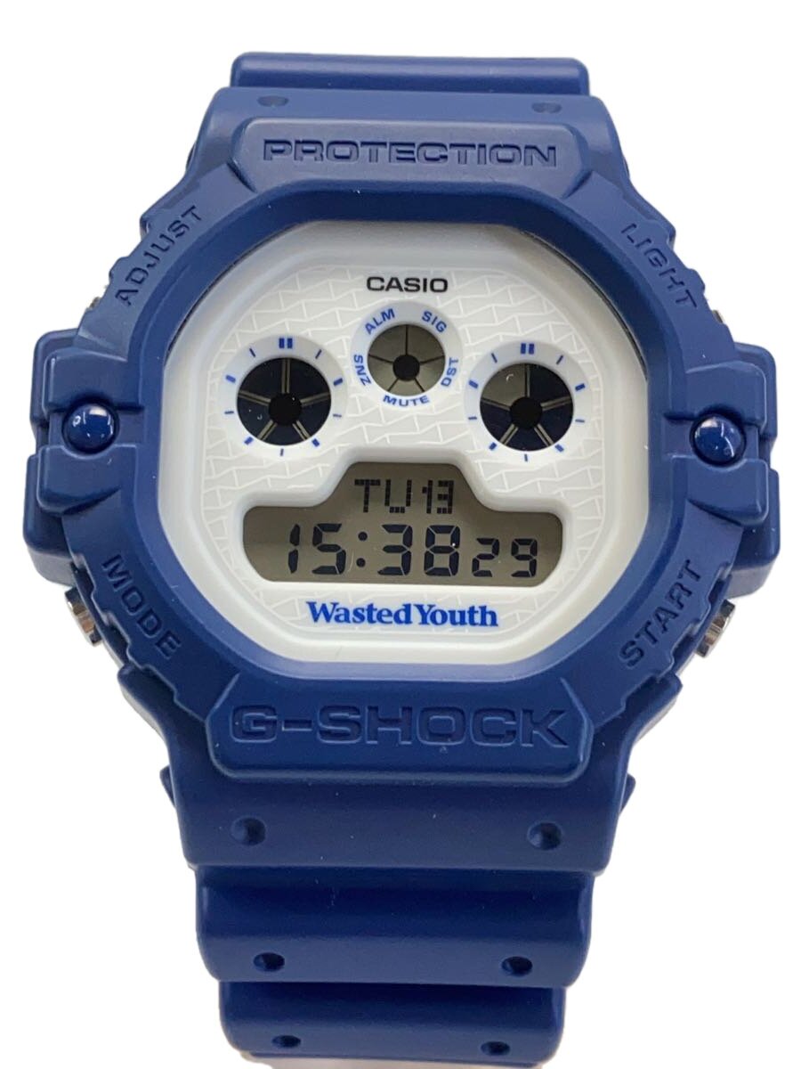 【中古】CASIO◆石英ウオッチ_G-SHOCK/デジタル/天然ゴム/WHT/BLU【服飾雑貨他】