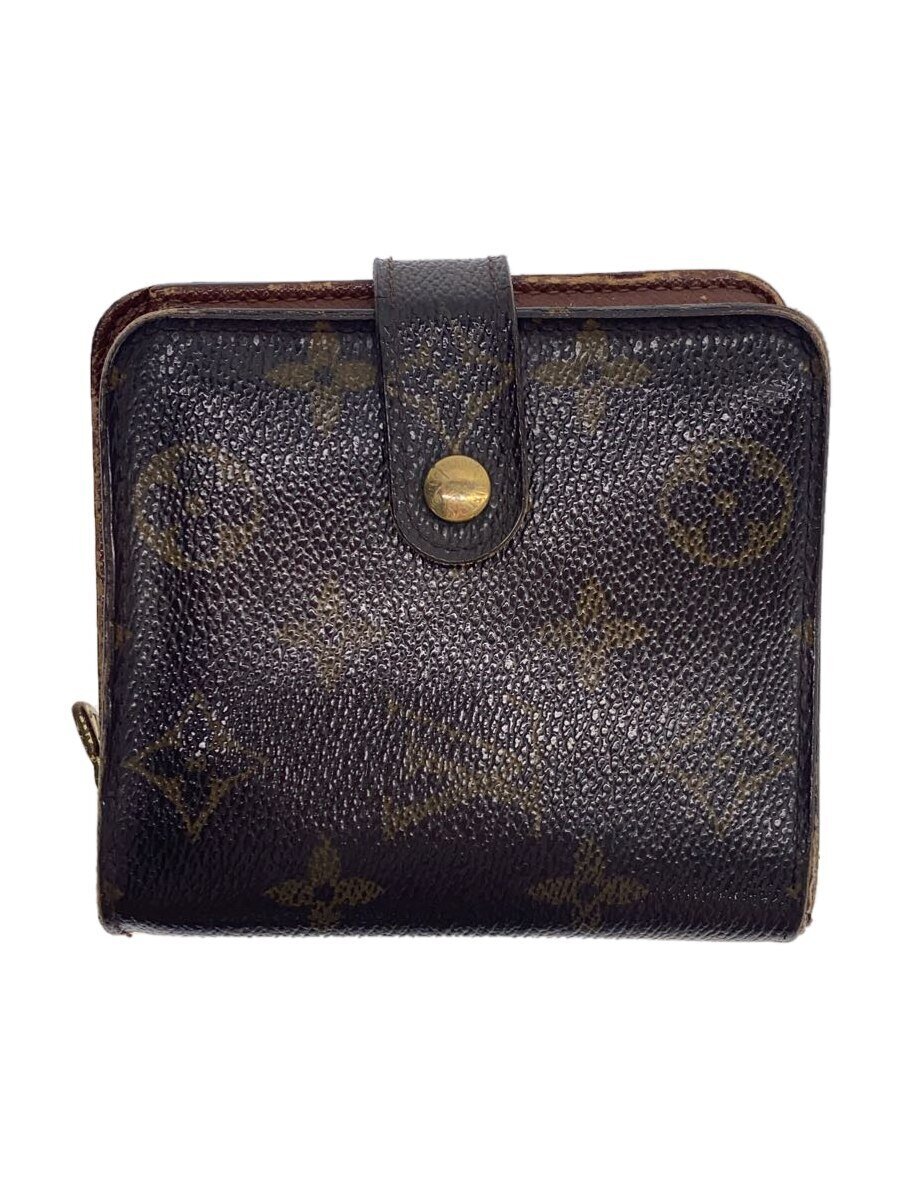 【中古】LOUIS VUITTON◆コンパクト・ジップ_モノグラム・キャンバス_BRW/PVC/BRW/レディース【服飾雑貨他】
