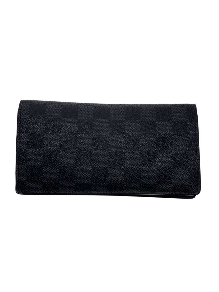【中古】LOUIS VUITTON◆ポルト・フォイユ・ロン_ダミエ・グラフィット/PVC/黒いこと/メンズ【服飾雑貨他】
