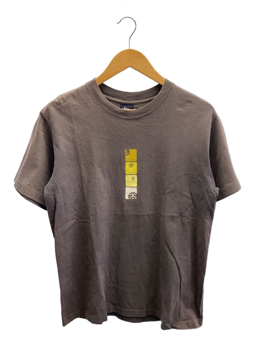 【中古】STUSSY◆90s/紺下げ札/裾袖シングル/プルオーバー/M/綿織物/GRY/総柄//【メンズウェア】