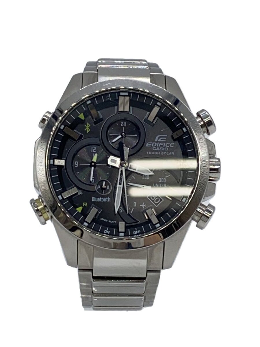 【中古】CASIO◆ソーラーウオッチ・EDIFICE/アナログ/BLK/SLV【服飾雑貨他】