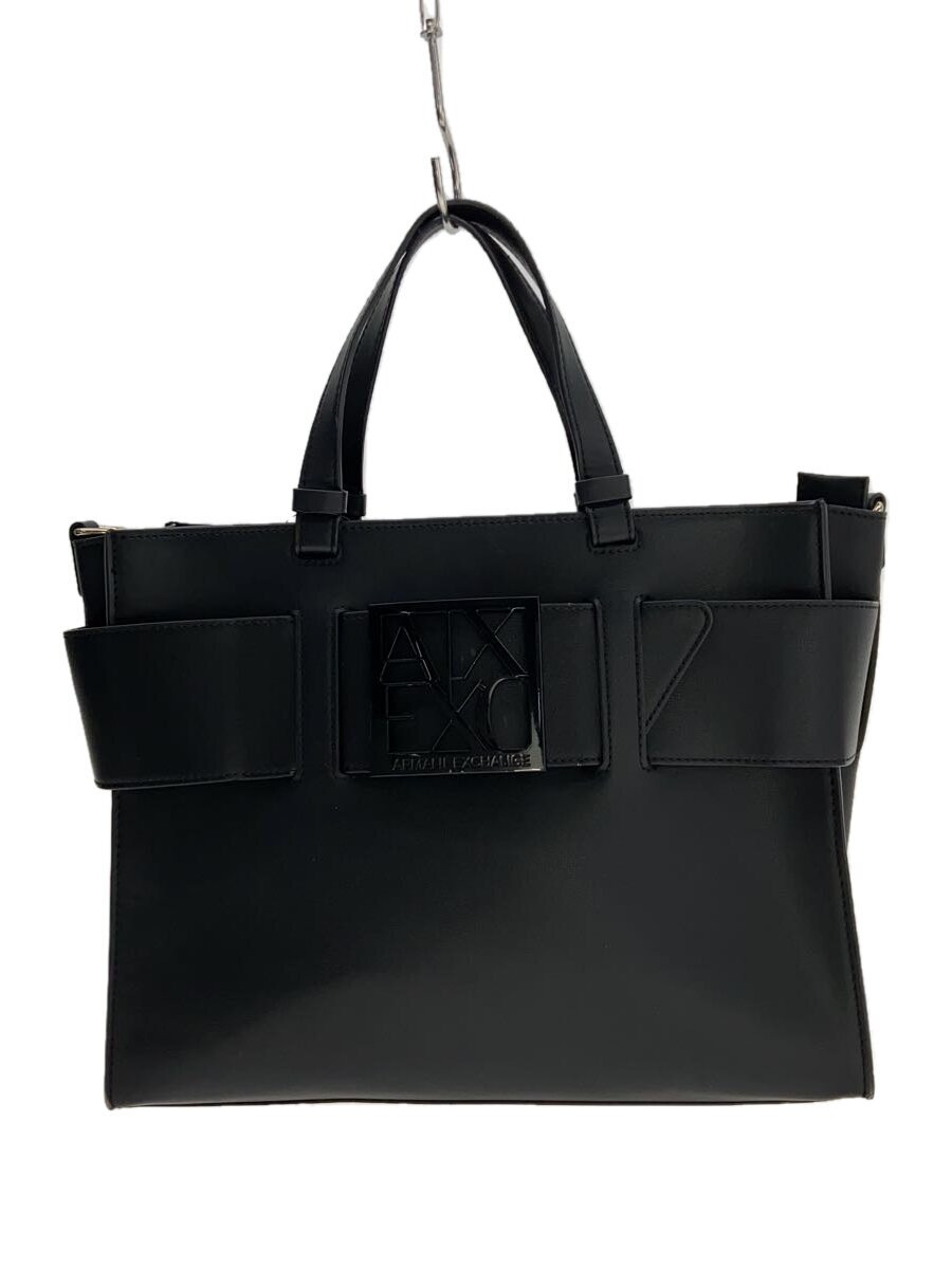【中古】ARMANI EXCHANGE◆トートバッグ/ボックスロゴバックル/角擦れ/同盟罷業一回り欠品/BLK【御徒面子】