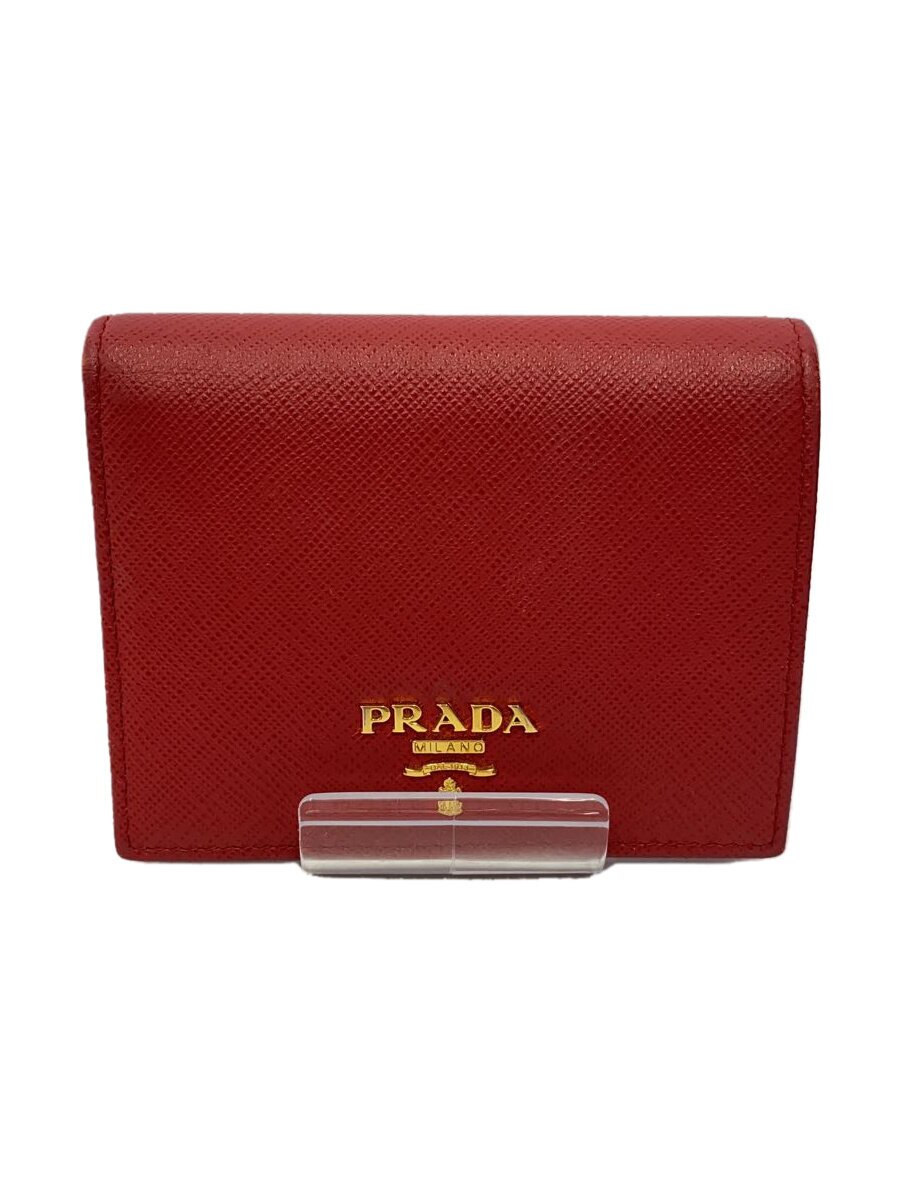 【中古】PRADA◆2つ折り紙入れ/なめし革/RED/無地/レディース/1MV204【服飾雑貨他】