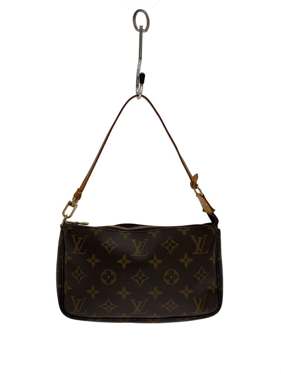 【中古】LOUIS VUITTON◆1)ポシェット・アクセソワール_モノグラム・帆布/PVC/BRW/※同盟罷業一回り色変わり・シミあり【御徒面子】