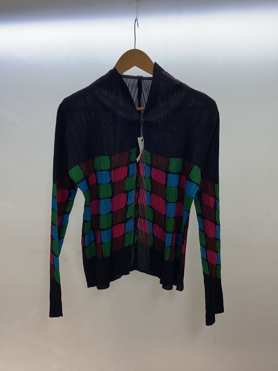 【中古】PLEATS PLEASE ISSEY MIYAKE◆筋目ジレー/年寄りの/3/ポリエステル/BLK/総柄/PP23-JO762【レディースお召しもの】