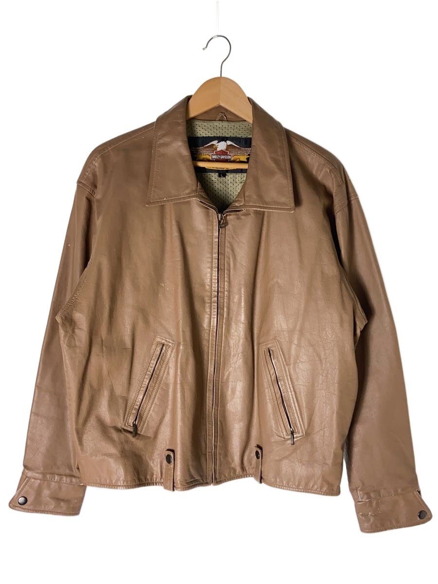 【中古】HARLEY DAVIDSON◆なめし革上衣・上衣/L/なめし革/ベージュ/無地/レザートラッカージャケット【メンズウェア】