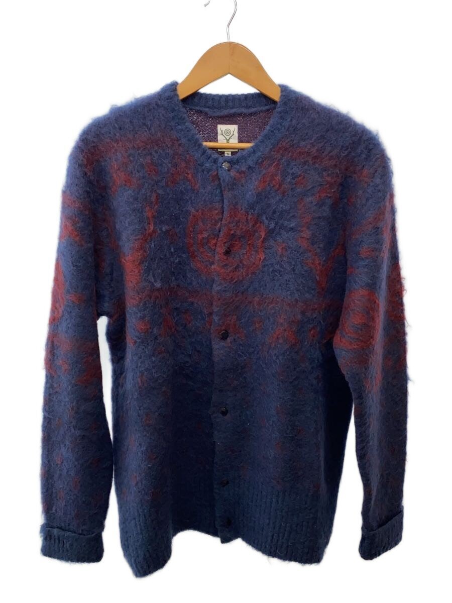 【中古】South2 West8(S2W8)◆ジレー(朦々たる)/S/モヘヤ/BLU/Loose Fit Crew Neck Cardigan【メンズウェア】