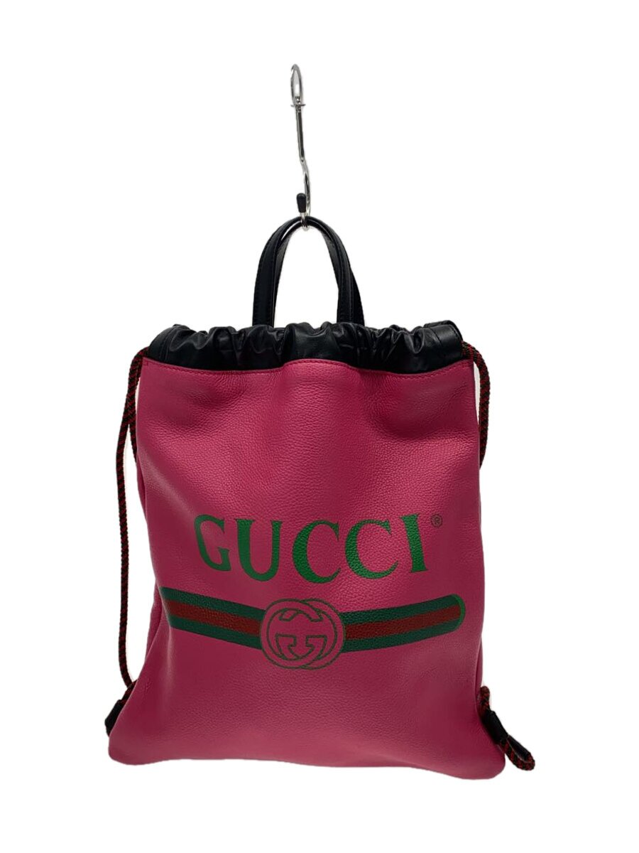 【中古】GUCCI◆ドローストリングBKPK/背嚢/なめし革/サクラ色/523586/グッチ【御徒面子】