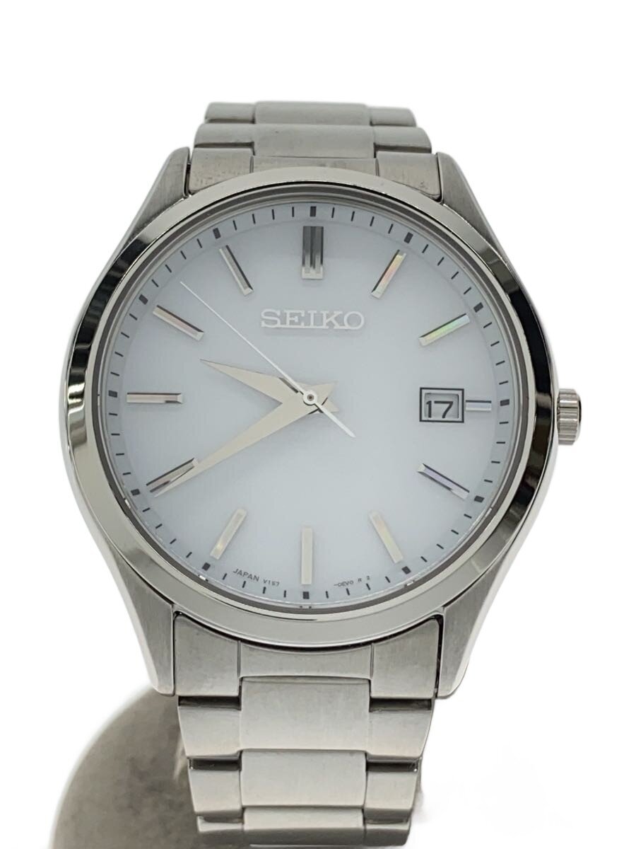 【中古】SEIKO◆ソーラーウオッチ/アナログ/ステンレス鋼/WHT/V157-0DR0//【服飾雑貨他】