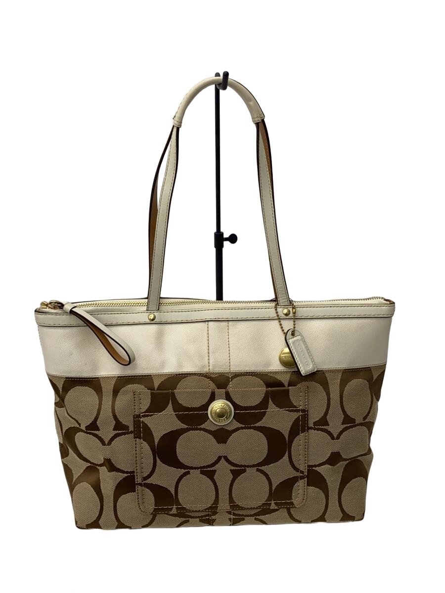 【中古】COACH◆トートバッグ_書き判/帆布/WHT/総柄【御徒面子】