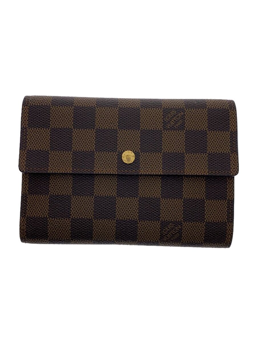 【中古】LOUIS VUITTON◆ポルト・トレゾール・エテュイ・パピエ_ダミエ・エベヌ_BRW/PVC/BRW/総柄/レディース【服飾雑貨他】