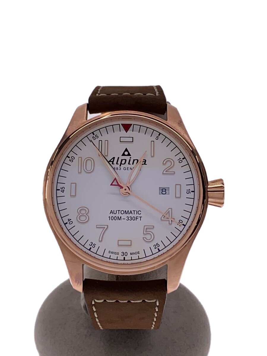 【中古】ALPINA◆自動小銃巻ウォッチ/アナログ/なめし革/WHT/BRW/SS/AL525X4TSP34/6【服飾雑貨他】