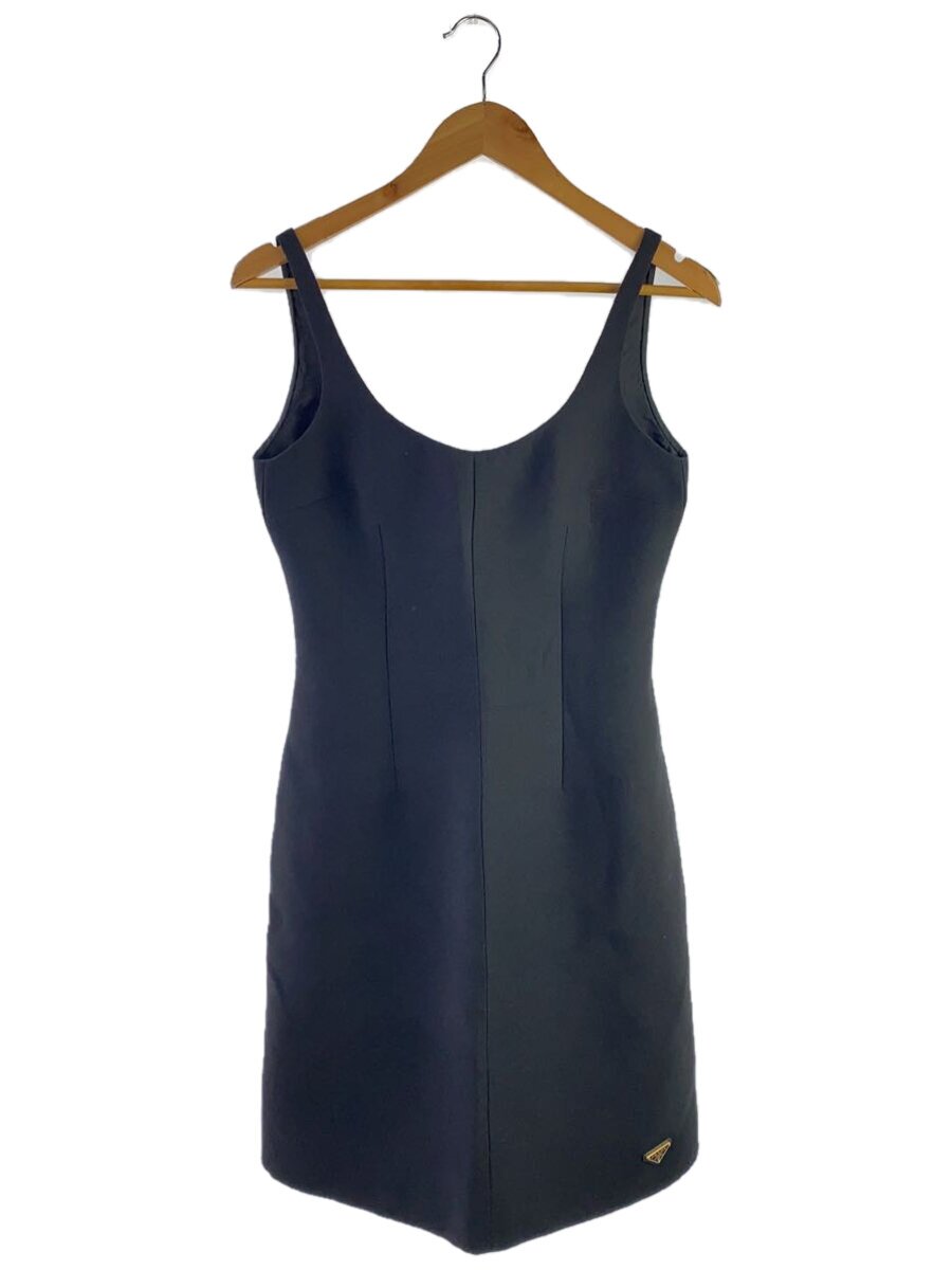 【中古】PRADA◆Tricotine mini-dress/40/羊毛/BLK/無地/P3O05【レディースお召しもの】