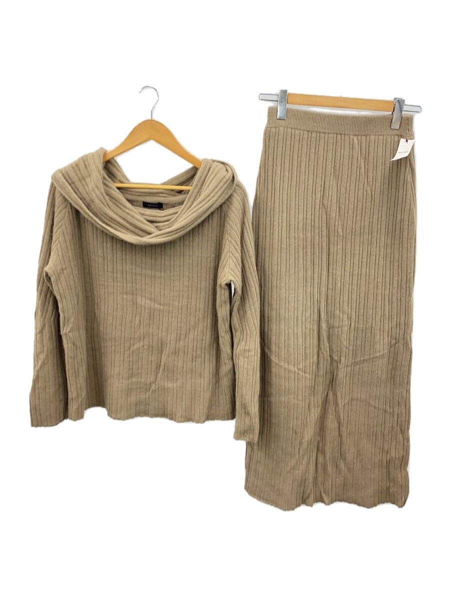 【中古】anuans◆オフショルリブニットセットアップ/M/ジーンズ/BEG/1524631180【レディース御召しもの】