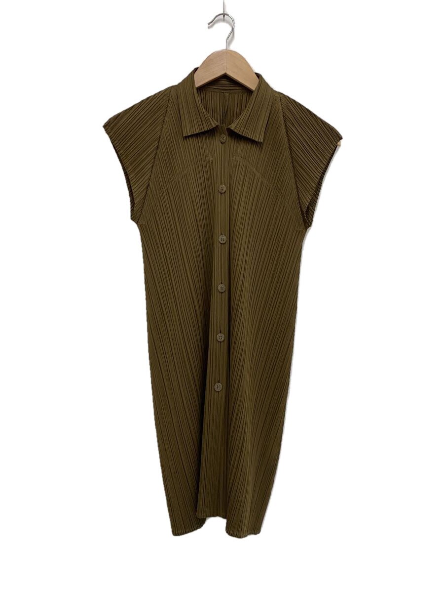 【中古】PLEATS PLEASE ISSEY MIYAKE◆半袖ワンピース/3/ポリエステル/KHK/PP03-JT128//【レディースウェア】|2nd STREET 店