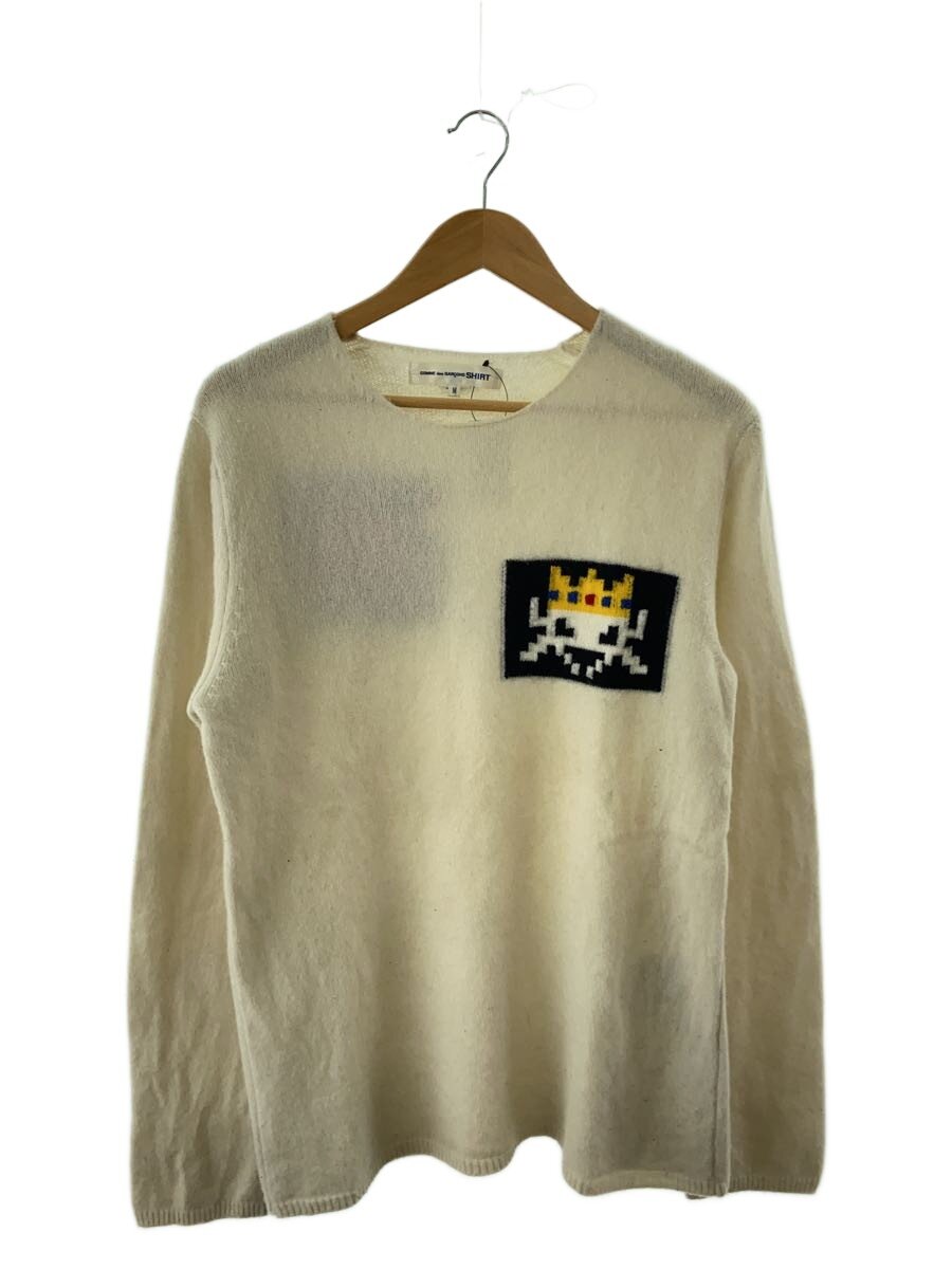 【中古】COMME des GARCONS SHIRT◆Invader Knit Sweater/編み物・スウェーター/M/羊毛/BEG/FJ-N006【メンズウェア】