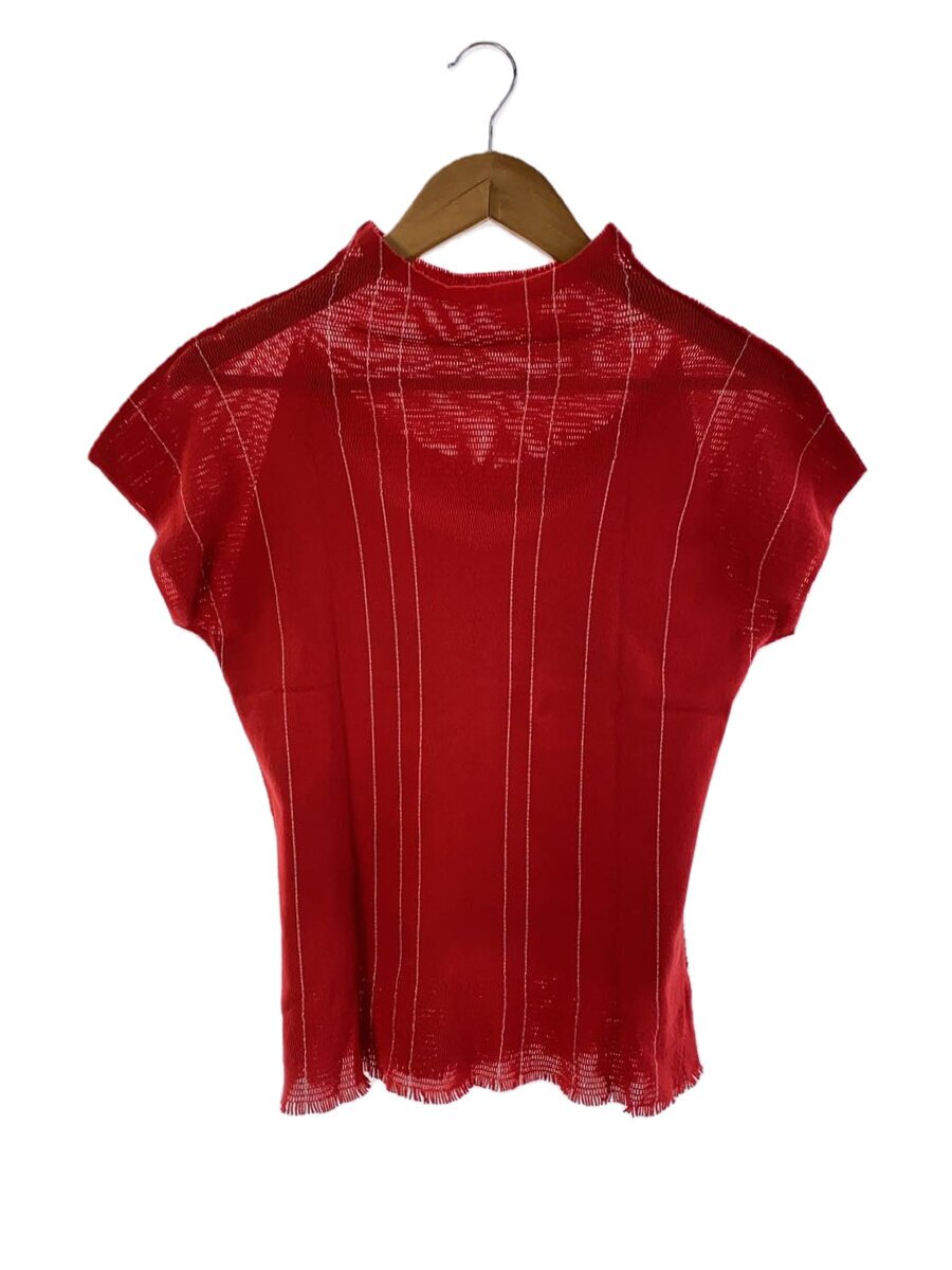 【中古】ISSEY MIYAKE◆半袖カットソー/2/ナイロン/RED/縞模様/IM01KK007【レディース御召しもの】