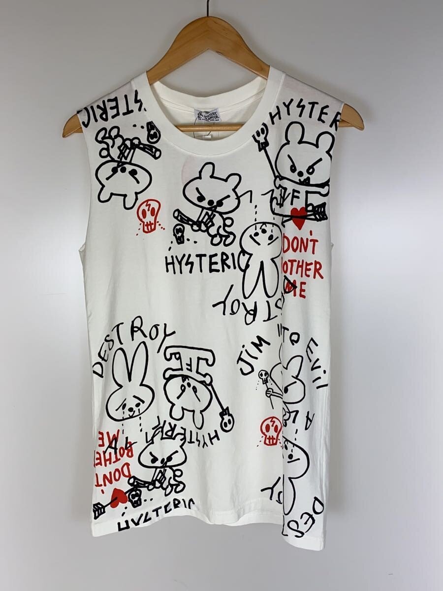 【中古】HYSTERIC GLAMOUR◆ノースリーブカットソー/FREE/綿織物/WHT/総柄/01202CR06【レディース御召しもの】