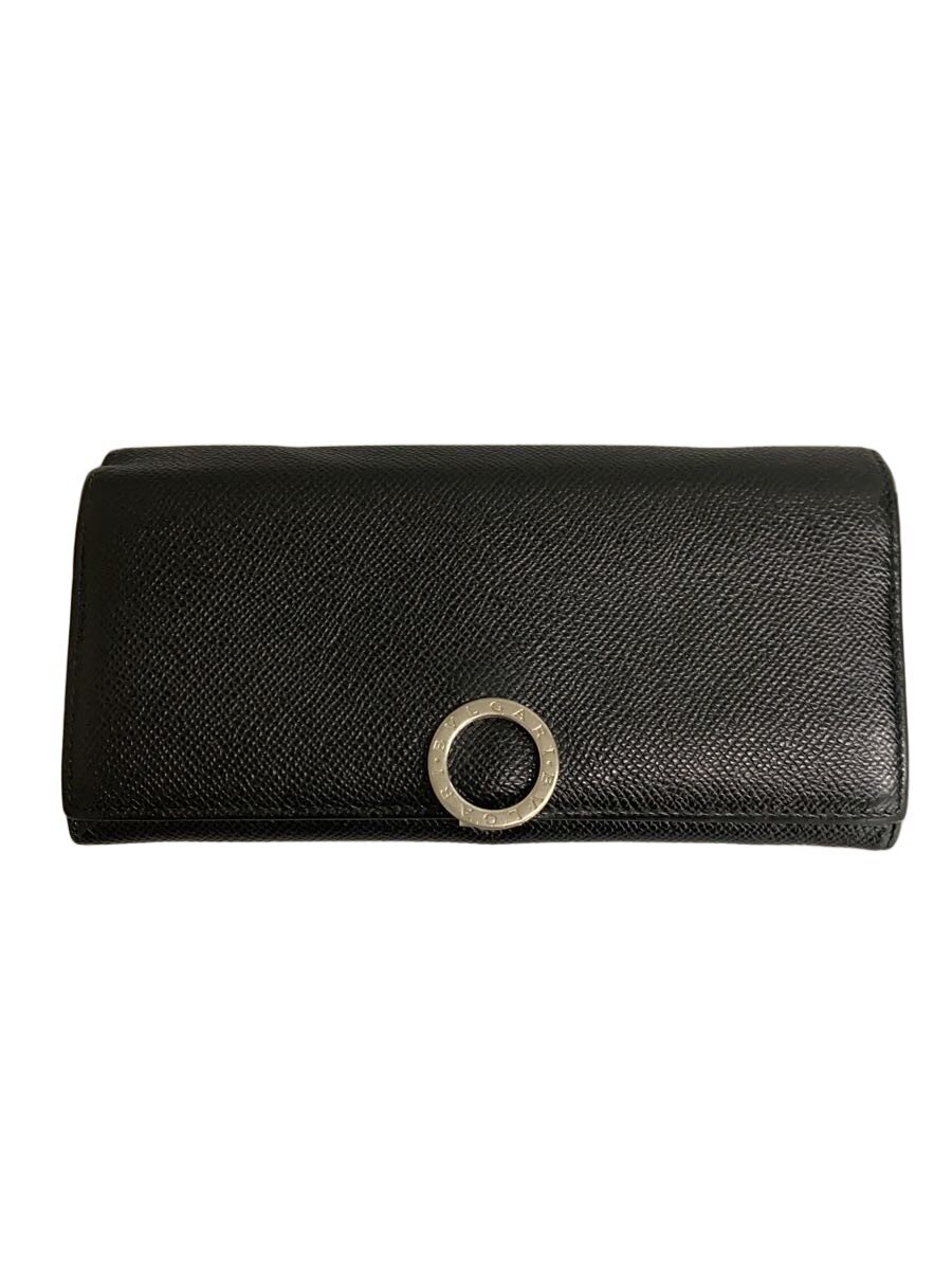 【中古】BVLGARI◆長紙入れ/なめし革/BLK/無地/メンズ/289381/角擦れ有【服飾雑貨他】