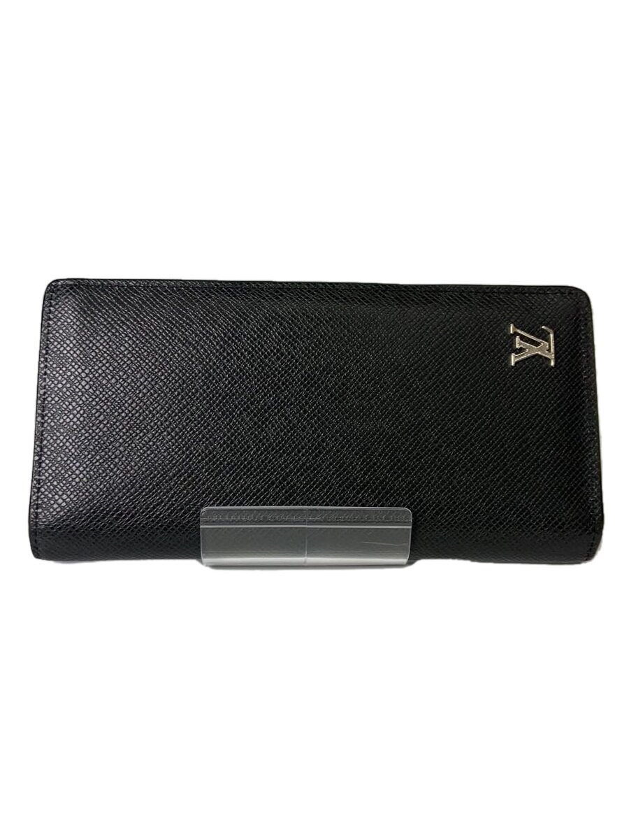 【中古】LOUIS VUITTON◆ポルト・フォイユ・ブラザ_タイガ_BLK/牛革/BLK/メンズ【服飾雑貨他】