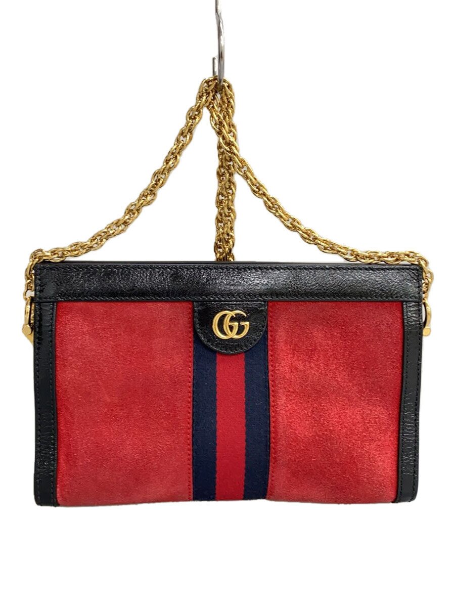 【中古】GUCCI◆チェーン店・ショルダーバッグ_オフィディア_ヌバックレザー/スウェード/RED//【御徒面子】