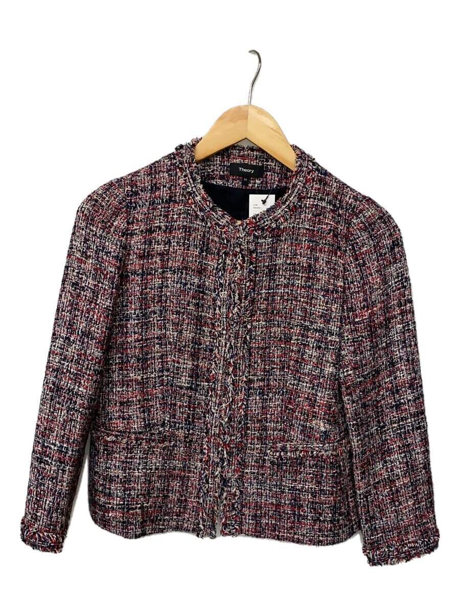 【中古】theory◆上衣/0/綿織物/RED/総柄/01-0104107-894-698/否色つや/ツイード【レディース御召しもの】
