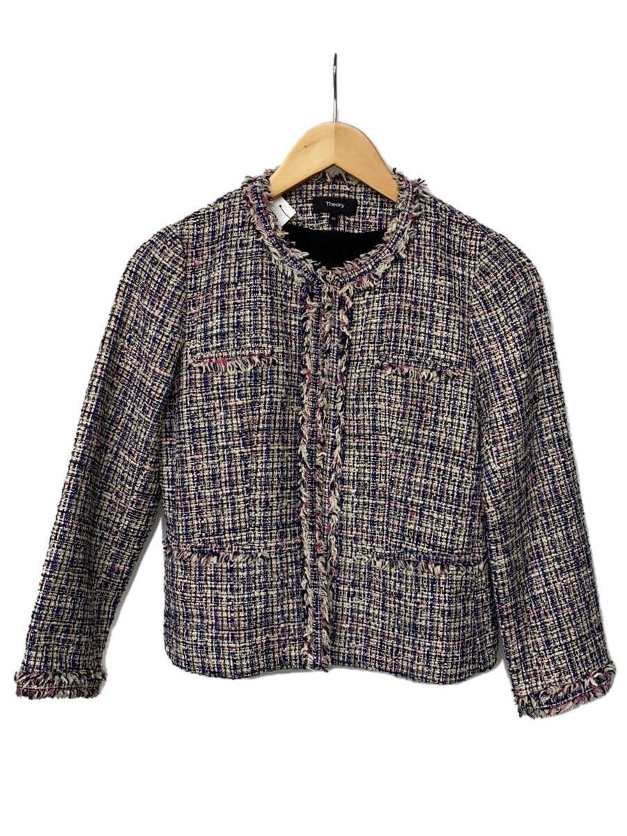 【中古】theory◆上衣/0/綿織物/BLU/総柄/01-0104107-894-698/否色つや/ツイード【レディース御召しもの】