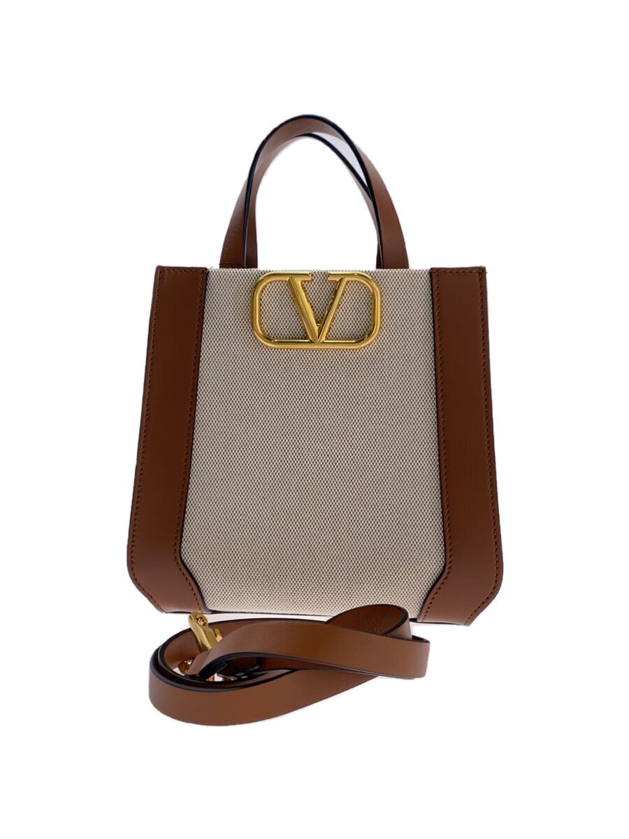 【中古】VALENTINO GARAVANI◆Vロゴタイプ/シグネチャースモールキャンバス/ショルダーバッグ/帆布/BEG/2W2B0L73YJH【御徒面子】
