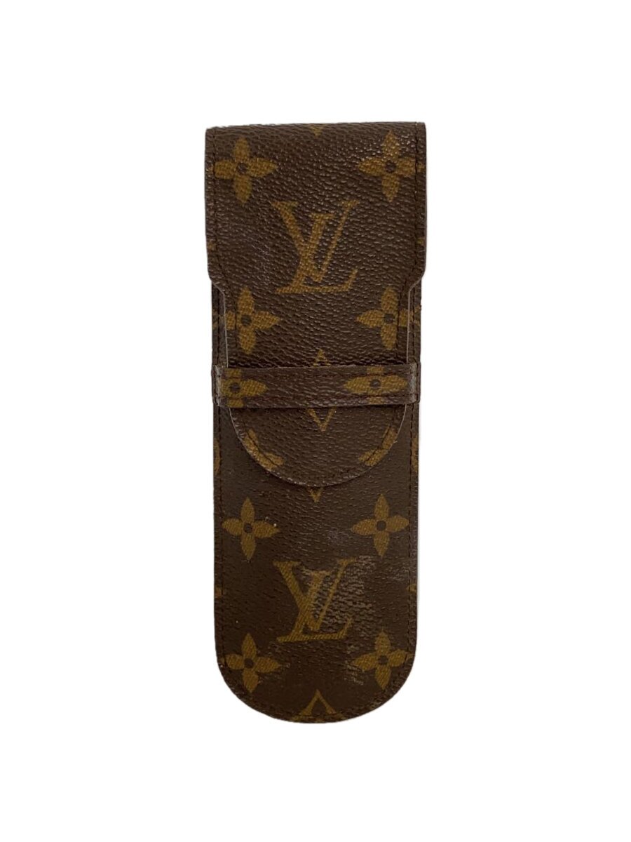 【中古】LOUIS VUITTON◆エテュイ・スティロ_モノグラム・帆布_BRW/なめし革/BRW/レディース【服飾雑貨他】