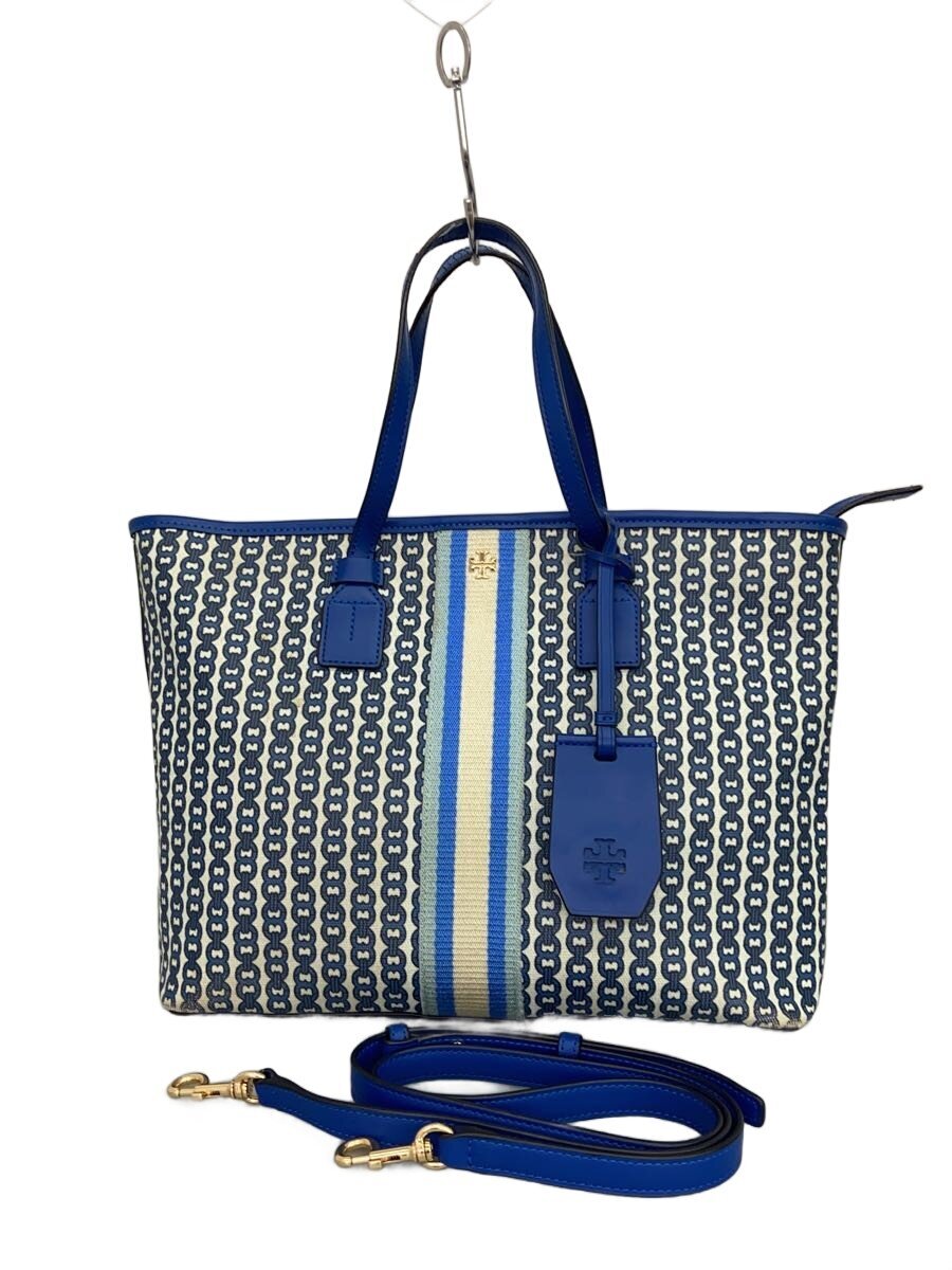 【中古】TORY BURCH◆トートバッグ/PVC/BLU/総柄/10011011【御徒面子】