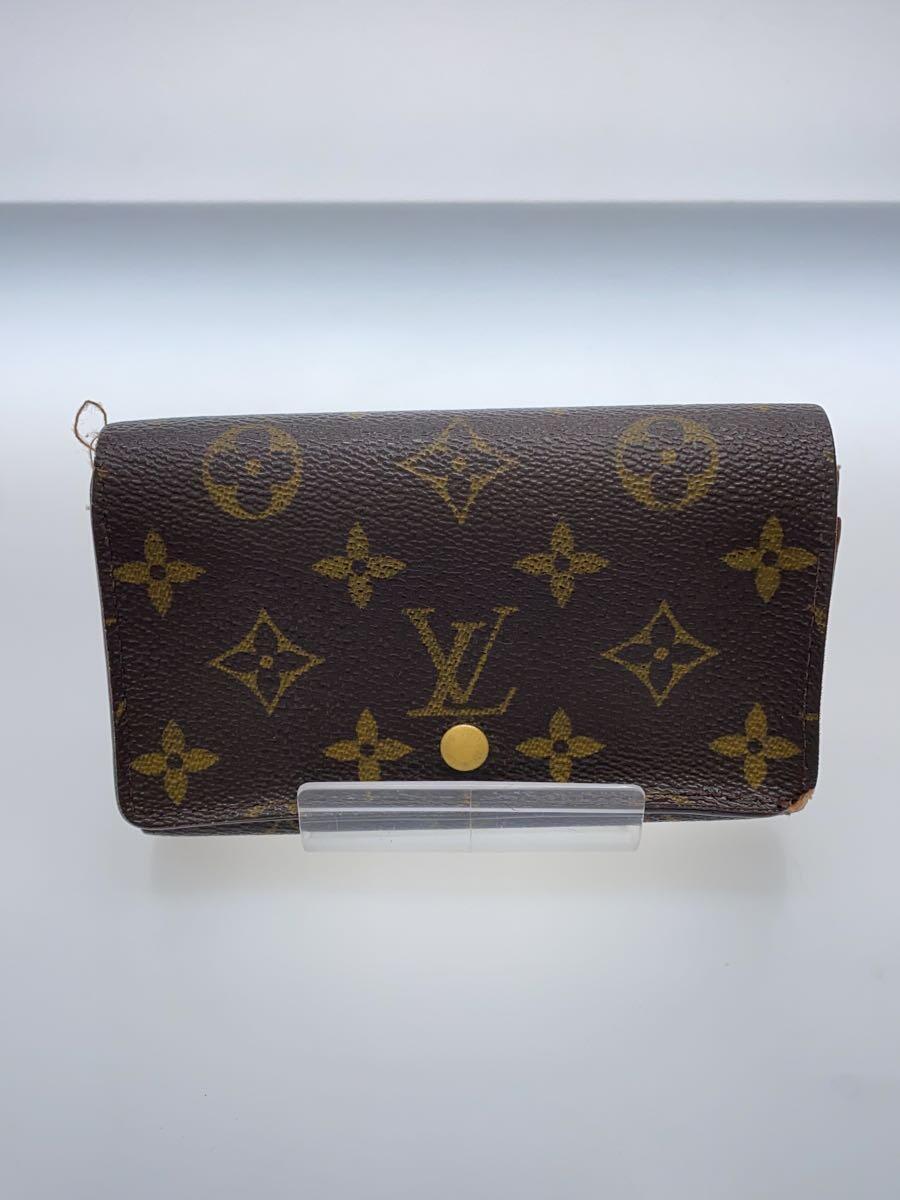 【中古】LOUIS VUITTON◆2)ポルト・フォイユ・トレゾール_モノグラム・キャンバス_BRW【服飾雑貨他】