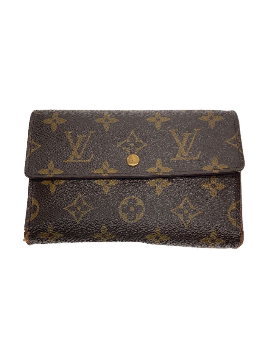 【中古】LOUIS VUITTON◆ポルト・トレゾール・エテュイ・パピエ_モノグラム・キャンバス_BRW/PVC/BRW/レディース【服飾雑貨他】