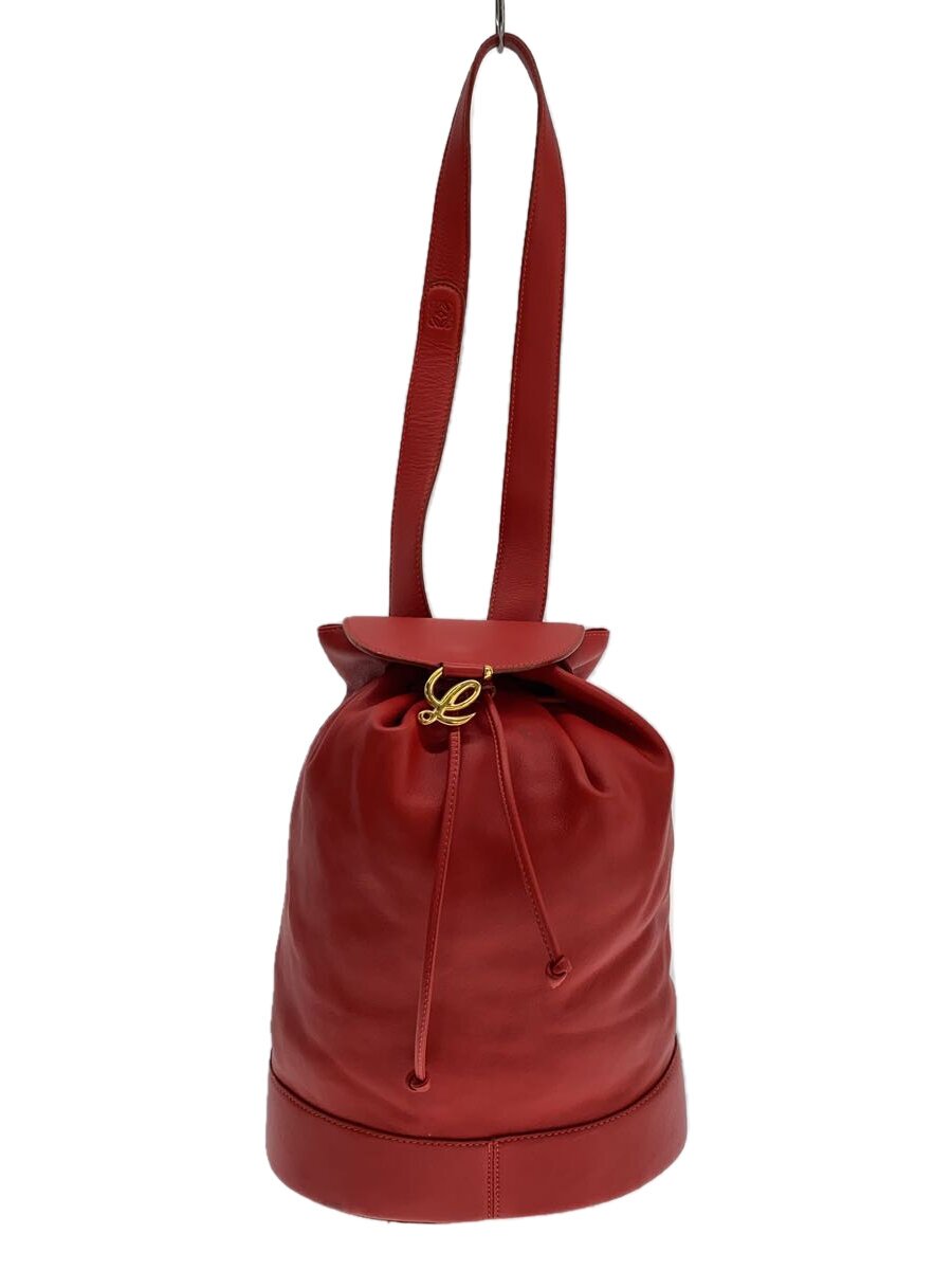 【中古】LOEWE◆ショルダーバッグ/なめし革/RED/無地【御徒面子】