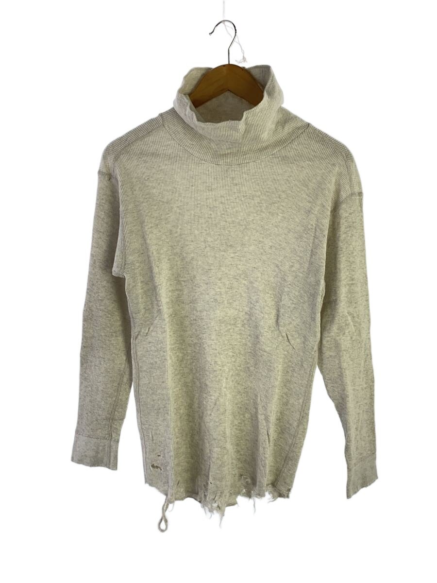 【中古】ANCELLM◆DAMAGE WAFFLE CREW HI-NECK LS T-SHIRT/長袖プルオーバー/1/綿織物/IVO/無【メンズウェア】