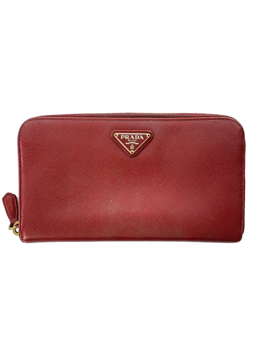 【中古】PRADA◆長紙入れ/--/RED/レディース/サフィアーノ/角スレ有【服飾雑貨他】