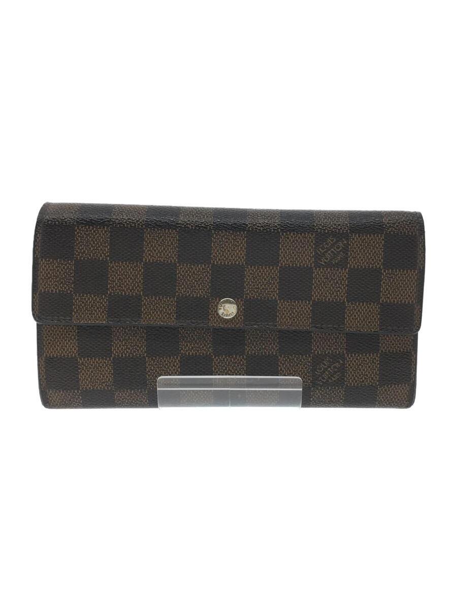 【中古】LOUIS VUITTON◆ポルト・フォイユ・サラ_ダミエ・エベヌ_BRW/PVC/BRW/メンズ【服飾雑貨他】
