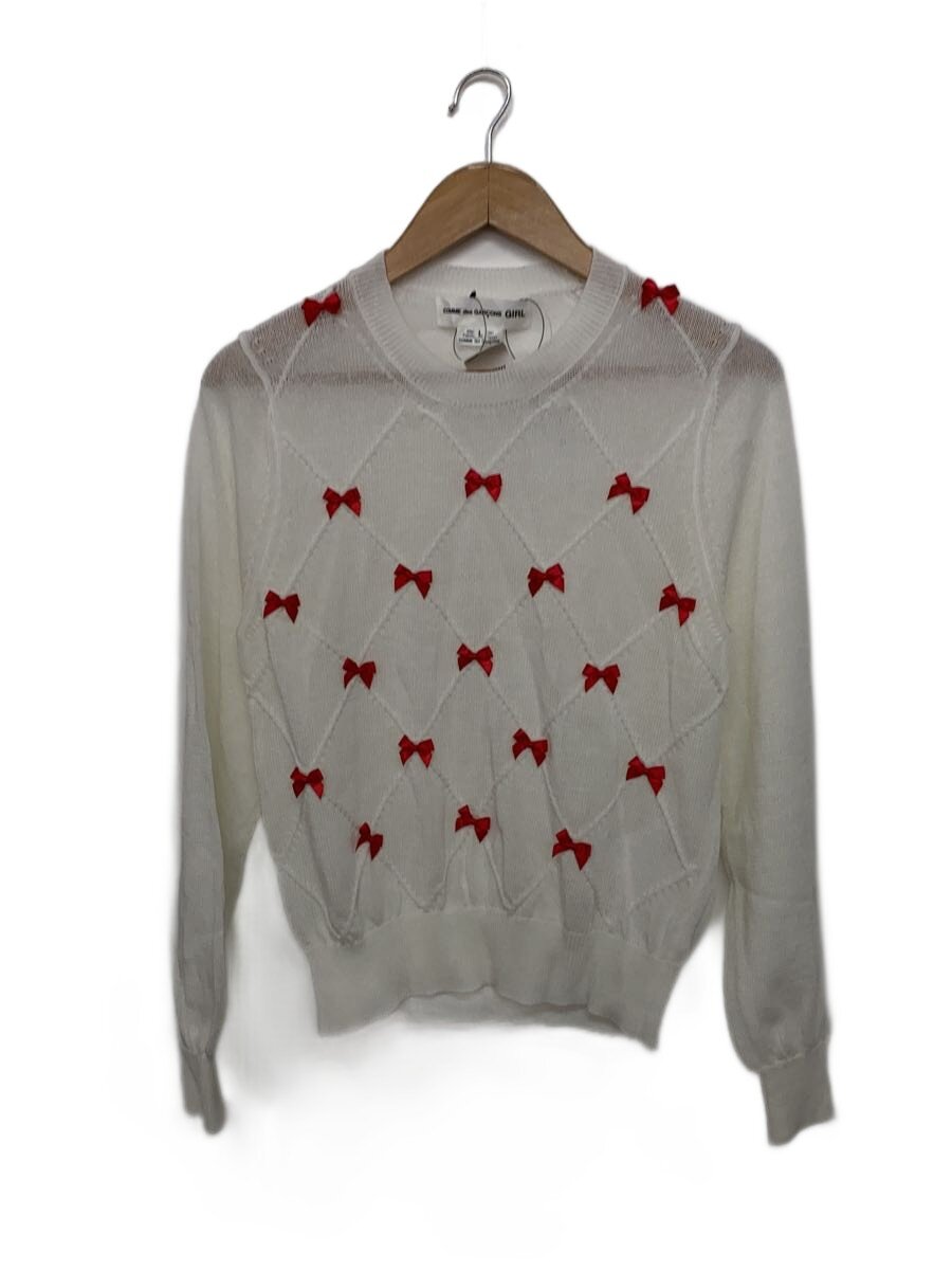 【中古】COMME des GARCONS GIRL◆編み物・ティーシャツ(薄っぺら)/L/アクリル樹脂/WHT/no-n009【レディース御召しもの】
