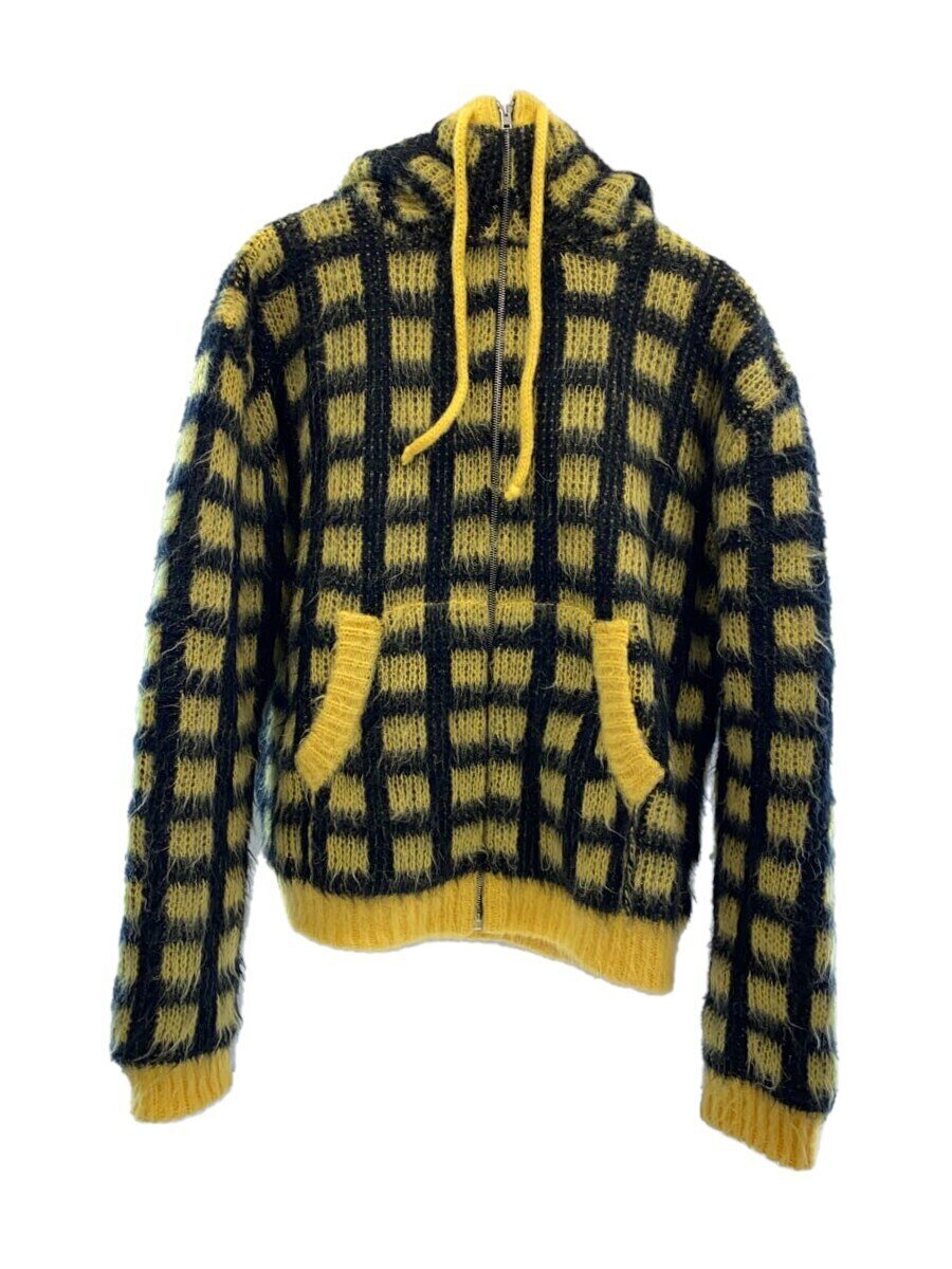 【中古】MARNI◆チェックフーデットニットジャケット/上衣/48/羊毛/YLW/照合のしるし/CDMG0116Q0【メンズウェア】