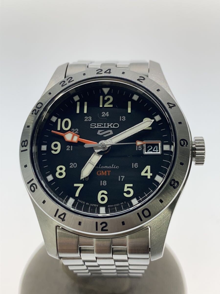 【中古】SEIKO◆自動小銃巻ウオッチ/アナログ/ステンレス鋼/BLK/SLV/SS/4R34-00C0【服飾雑貨他】
