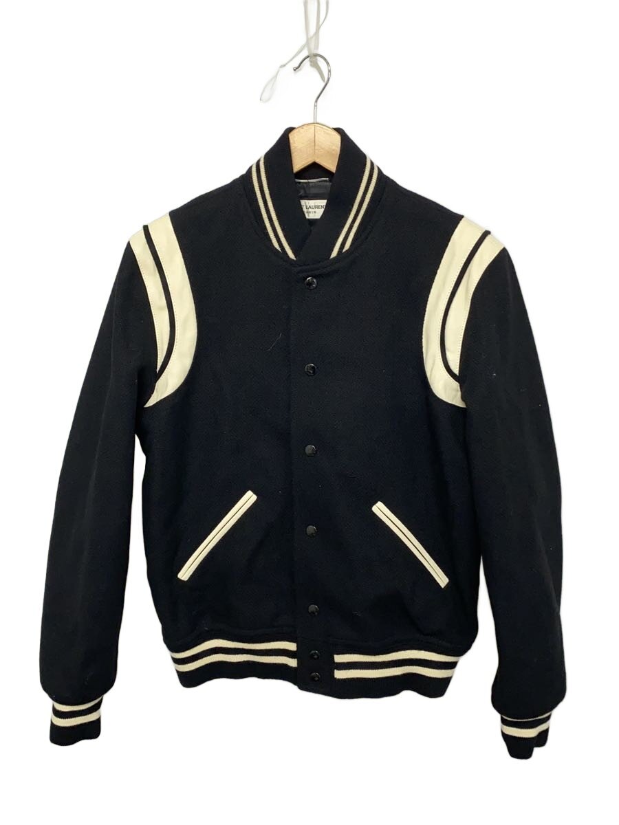 【中古】SAINT LAURENT◆SAINT LAURENT 22AW/Teddy Jacket/スタジャン/46/毛糸/BLK/354718【メンズウェア】