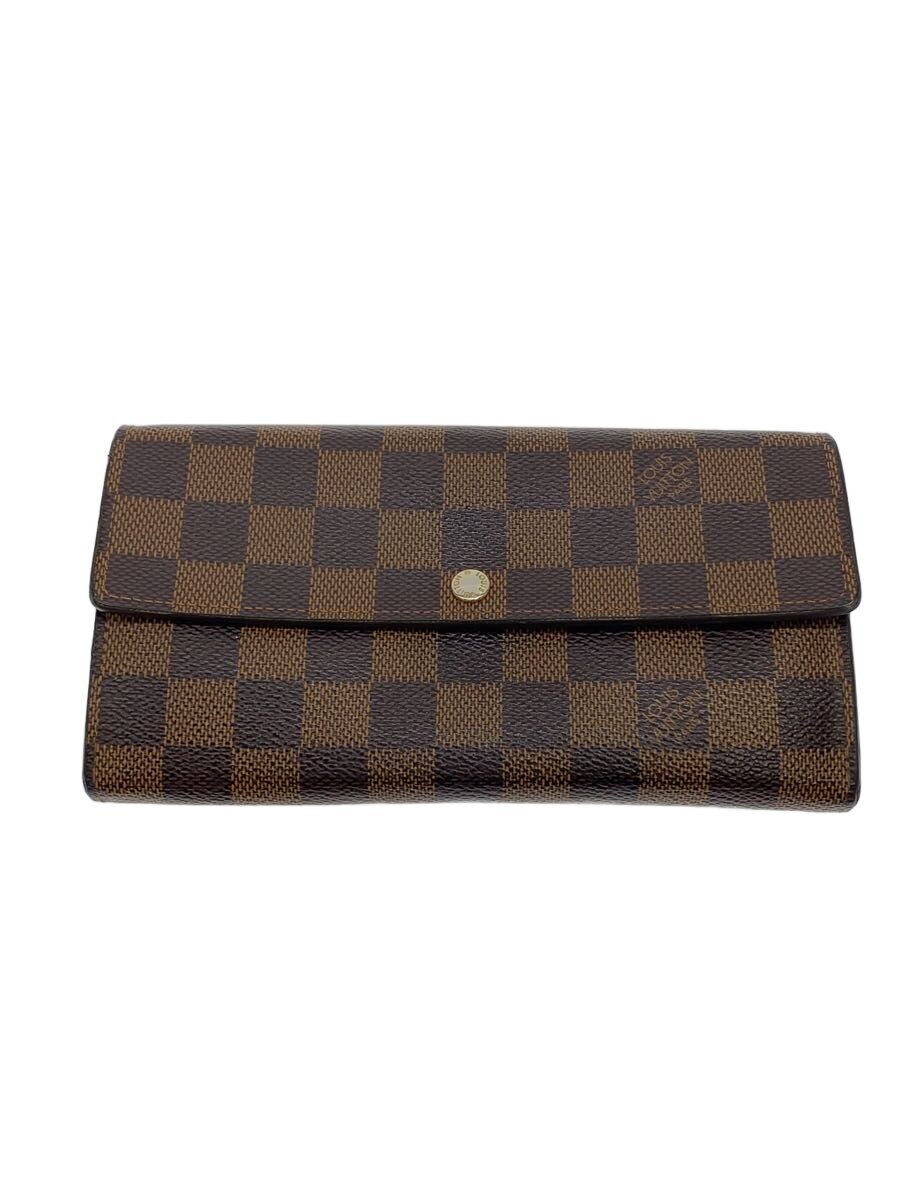 【中古】LOUIS VUITTON◆1)ポルト・フォイユ・サラ_ダミエ・エベヌ/PVC/BRW/レディース【服飾雑貨他】