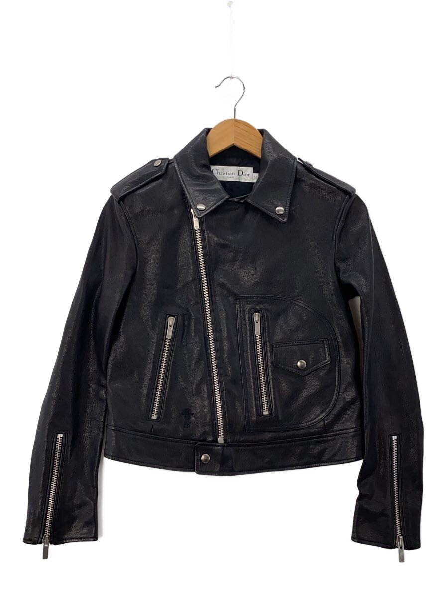 【中古】Christian Dior◆ダブルライダースジャケット/34/なめし革/BLK/無地/845V02AL200【レディース御召しもの】
