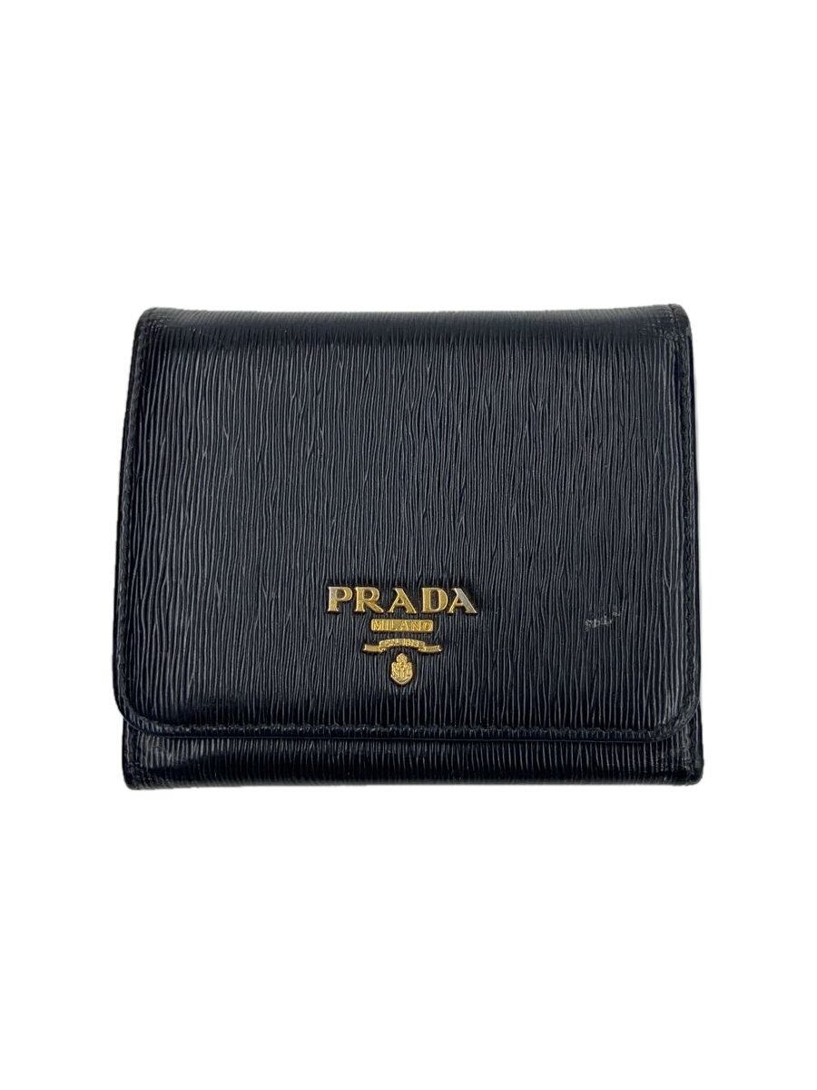 【中古】PRADA◆3つ折り紙入れ/なめし革/BLK/メンズ【服飾雑貨他】