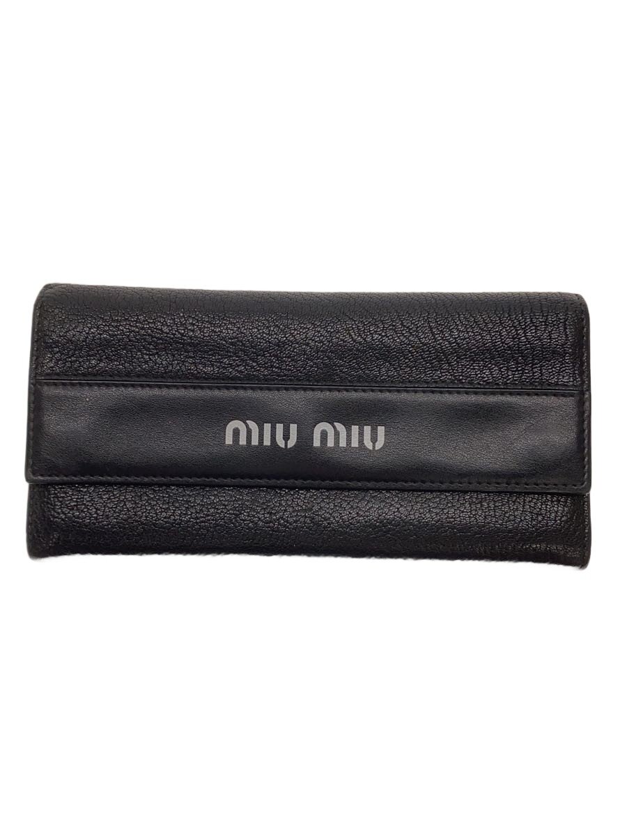 【中古】MIU MIU◆2つ折り金入れ/なめし革/BLK/無地/レディース【服飾雑貨他】