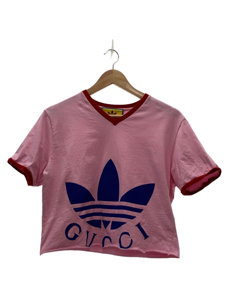 【中古】GUCCI◆ティーシャツ/XXL/綿織物/PNK/22SS/クロップドティーシャツ/クロップトップ/Vのど首【レディース御召しもの】
