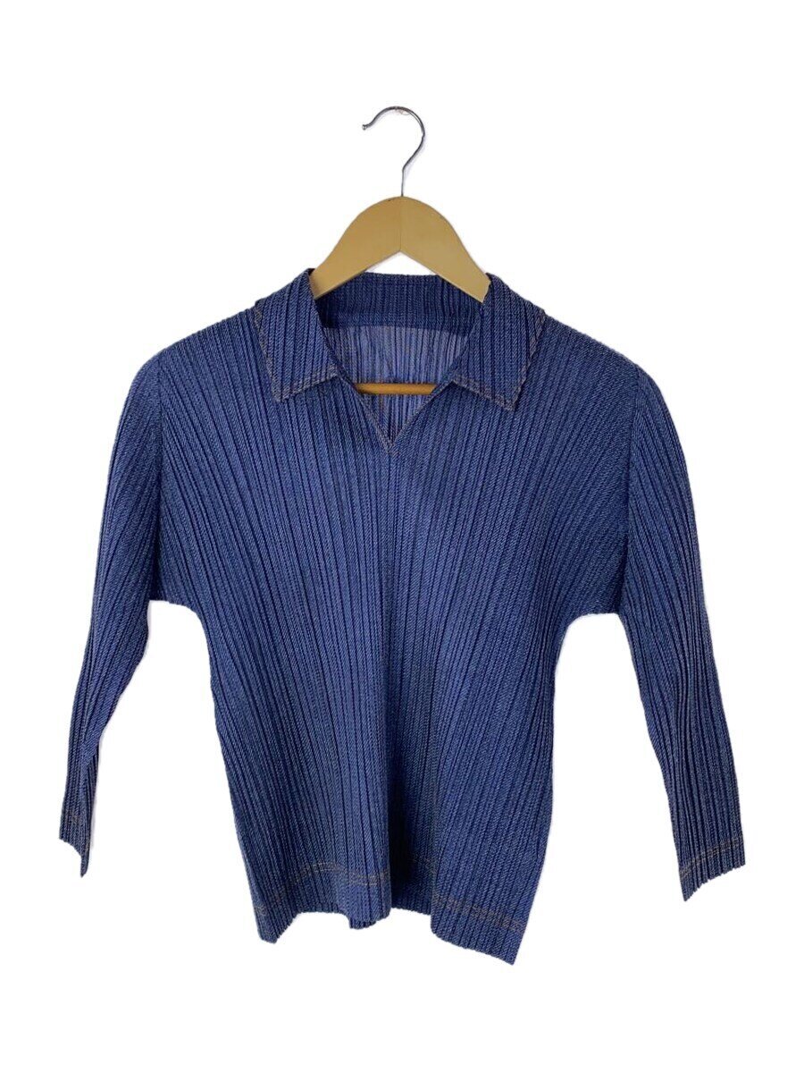 【中古】PLEATS PLEASE ISSEY MIYAKE◆COTTON DENIM/長袖カットソー/3/ポリエステル/IDG/無地/PP51JK601【レディースお召しもの】