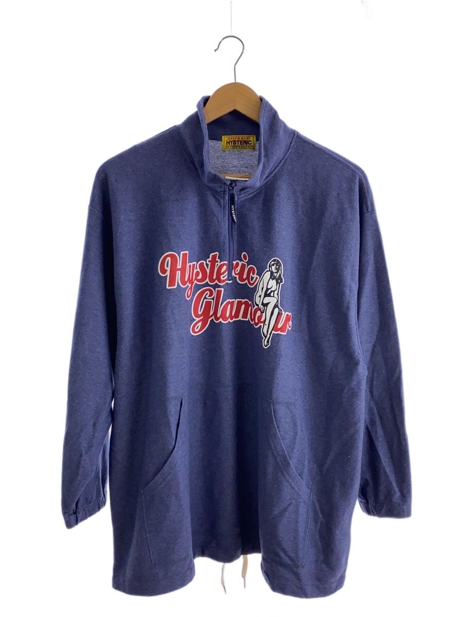 【中古】HYSTERIC GLAMOUR◆VARSITY SCRIPT オーバーサイズプルオーバー/FREE/綿織物/BLU/01233CS02//【レディース御召しもの】
