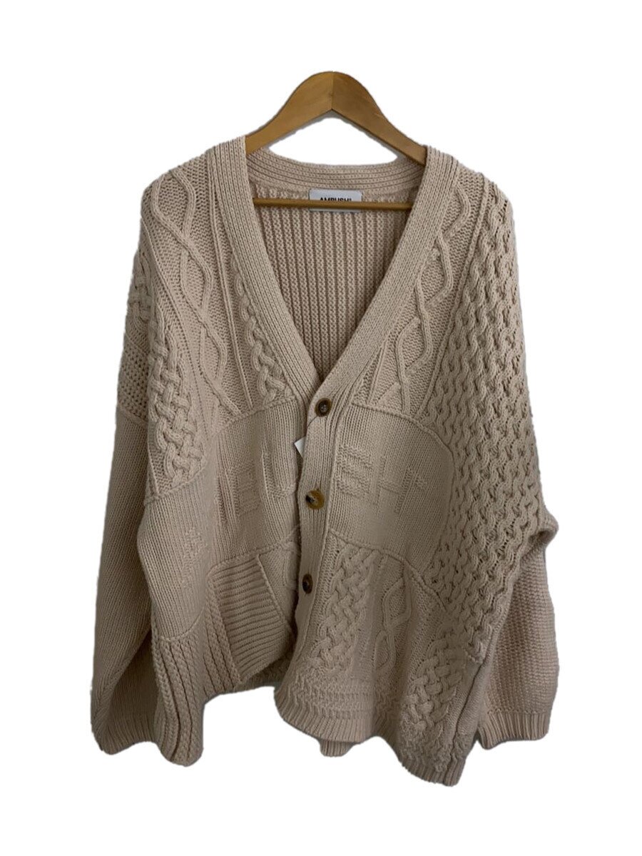【中古】AMBUSH◆PATCHWORK KNIT CARDIGAN/ジレー/XS/BEG/bmhf008f21kni001【メンズウェア】