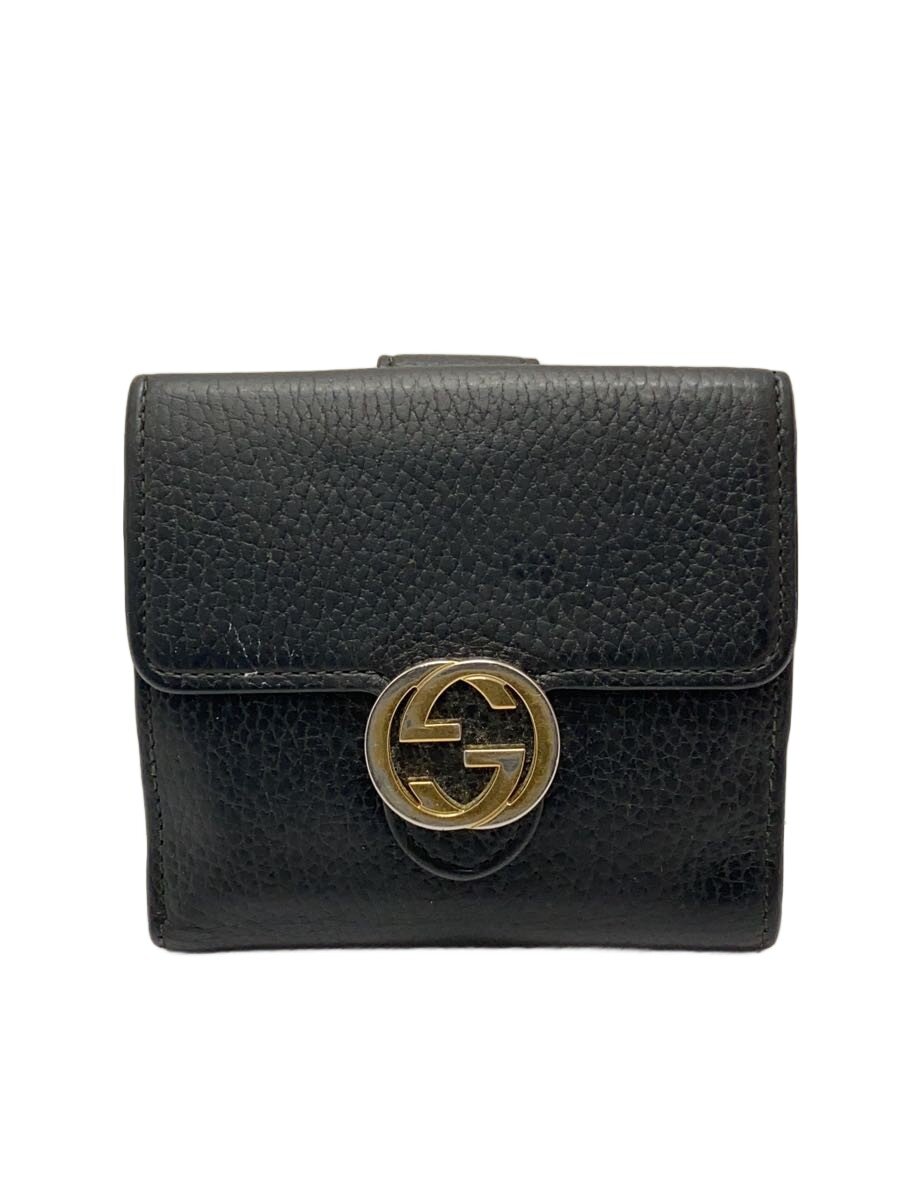 【中古】GUCCI◆2つ折り財布_インターロッキングG/レザー/BLK/レディース【服飾雑貨他】｜2ｎｄ STREET 店